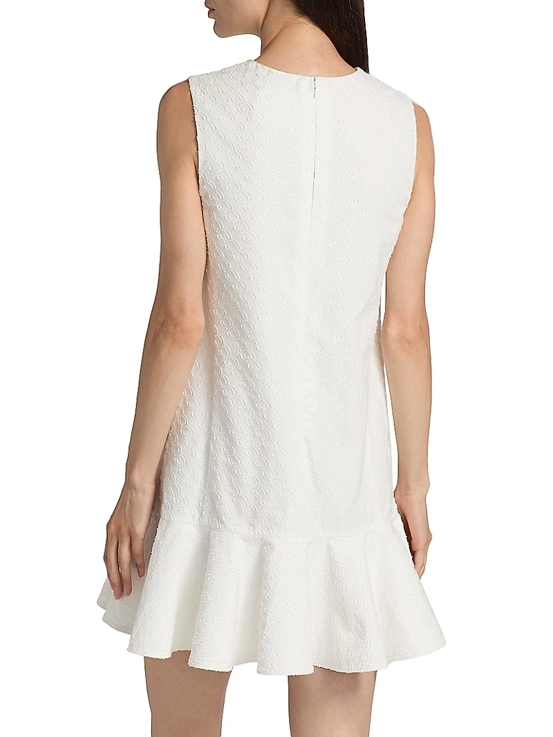 Oscar Chain-Detail Cotton Flounce-Hem Minidress