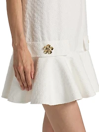 Oscar Chain-Detail Cotton Flounce-Hem Minidress