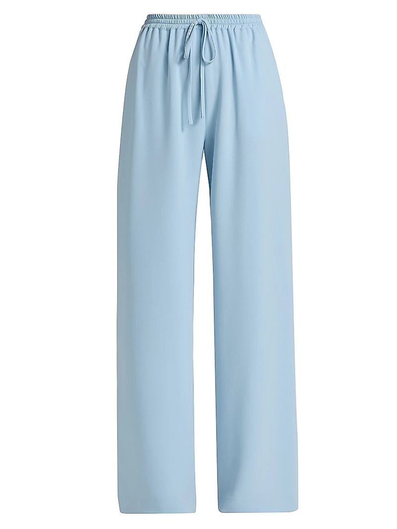 Silk Georgette Wide-Leg Drawstring Pants