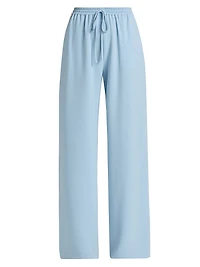 Silk Georgette Wide-Leg Drawstring Pants