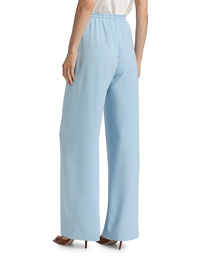 Silk Georgette Wide-Leg Drawstring Pants