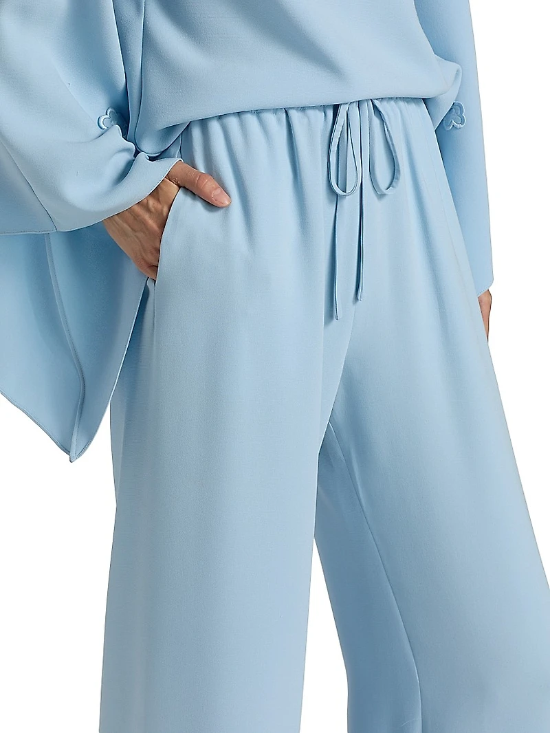 Silk Georgette Wide-Leg Drawstring Pants