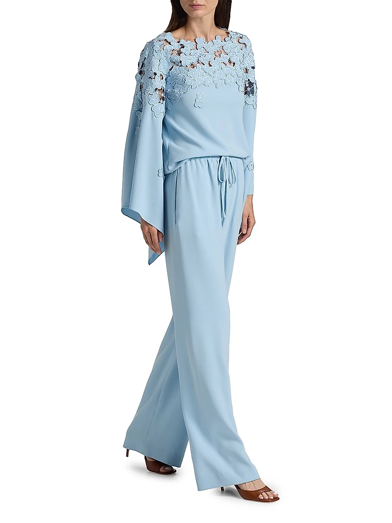 Silk Georgette Wide-Leg Drawstring Pants