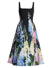 Foxgloves-Print Degradé Faille Sleeveless Cocktail Dress