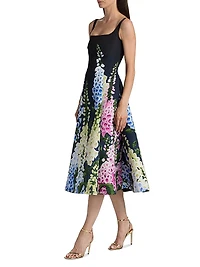 Foxgloves-Print Degradé Faille Sleeveless Cocktail Dress