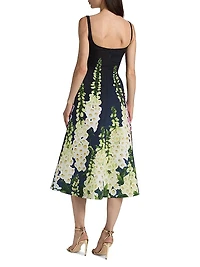 Foxgloves-Print Degradé Faille Sleeveless Cocktail Dress