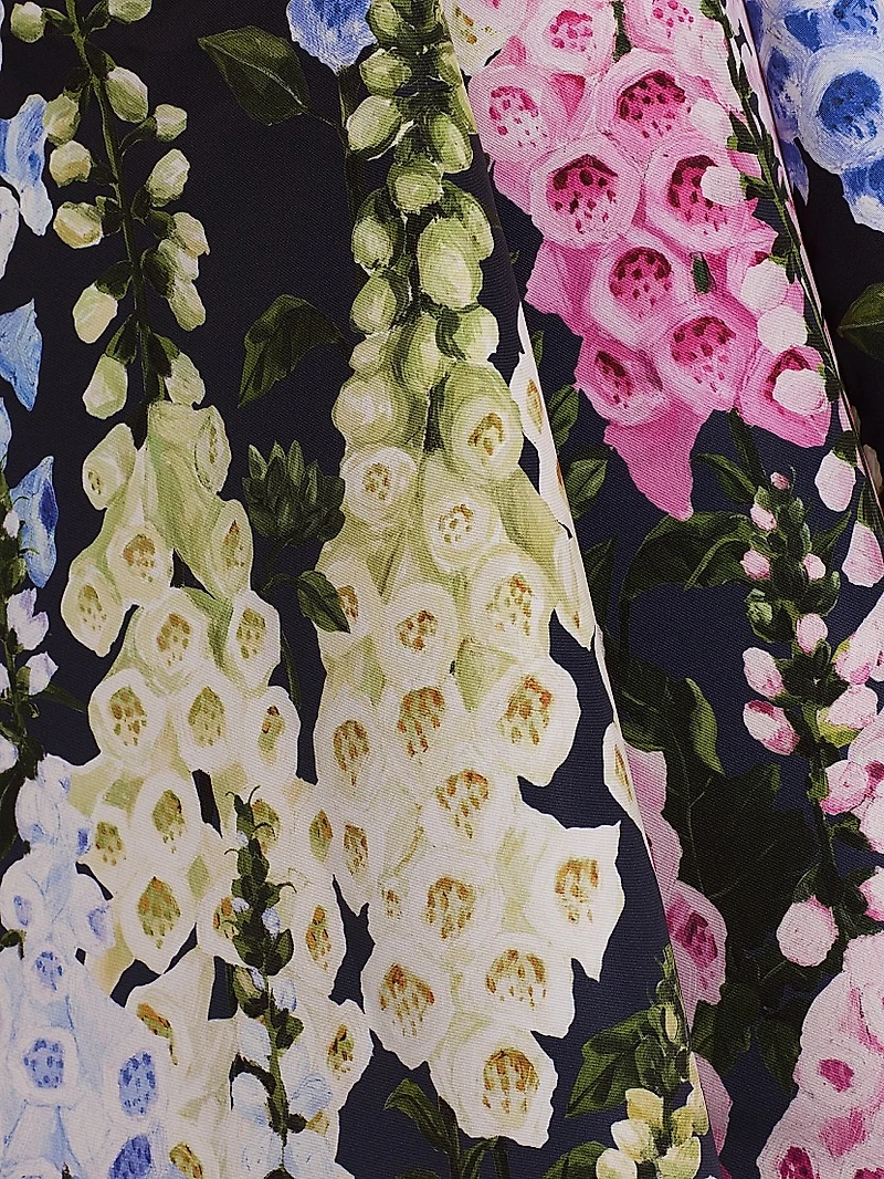 Foxgloves-Print Degradé Faille Sleeveless Cocktail Dress