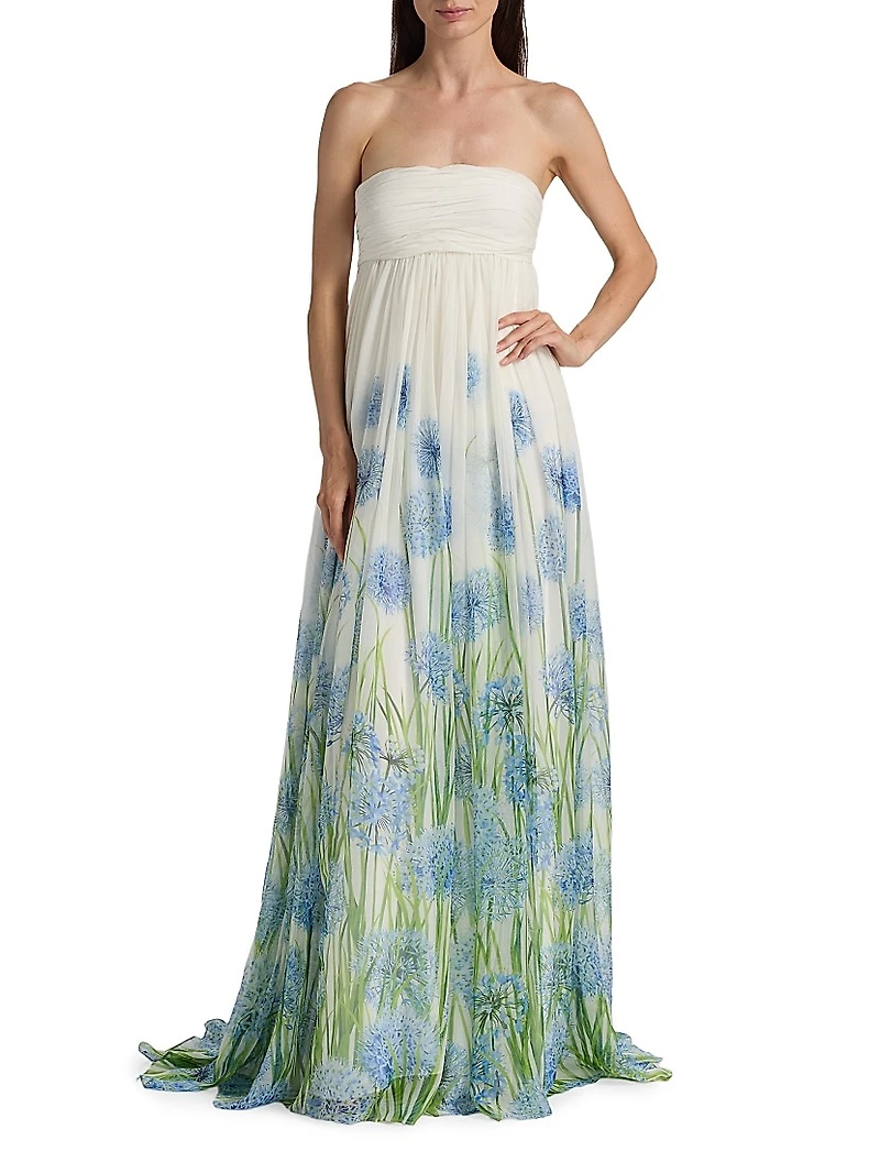 Alliums Degrade Chiffon Strapless Gown