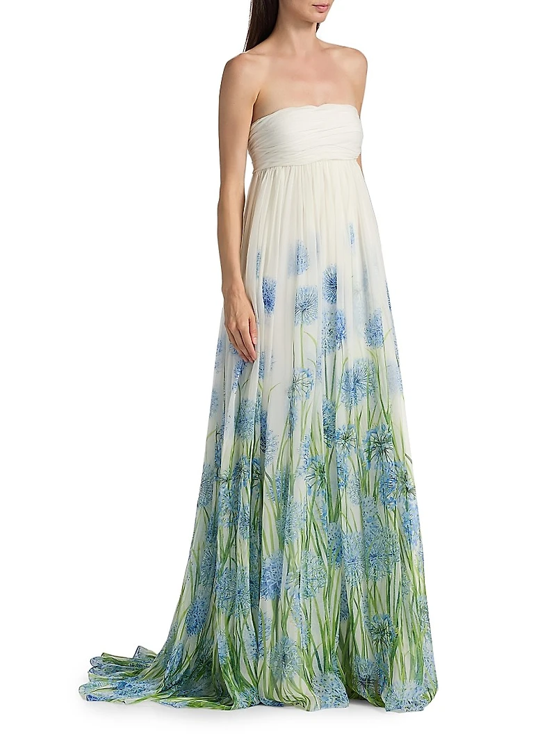 Alliums Degrade Chiffon Strapless Gown