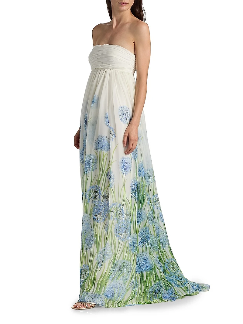 Alliums Degrade Chiffon Strapless Gown
