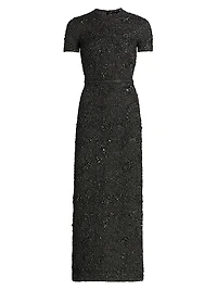 Metallic Jacquard Belted Column Dress