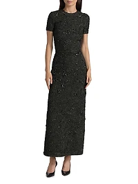 Metallic Jacquard Belted Column Dress