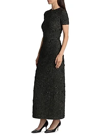 Metallic Jacquard Belted Column Dress