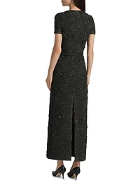 Metallic Jacquard Belted Column Dress
