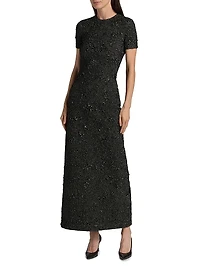 Metallic Jacquard Belted Column Dress