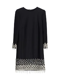 Wave Embroidered Long-Sleeve Cocktail Dress