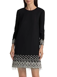 Wave Embroidered Long-Sleeve Cocktail Dress