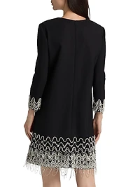 Wave Embroidered Long-Sleeve Cocktail Dress