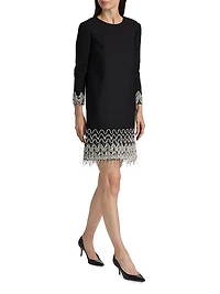 Wave Embroidered Long-Sleeve Cocktail Dress