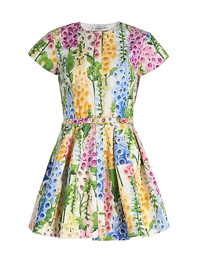 Foxgloves-Print Stretch-Cotton Poplin Minidress
