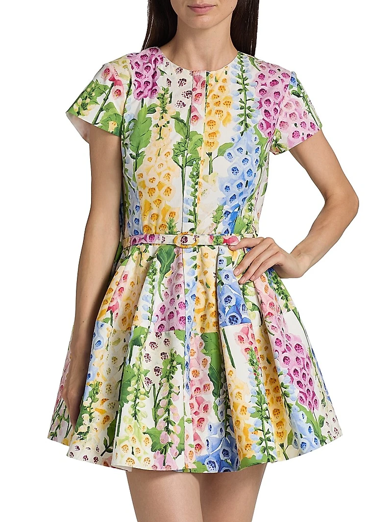 Foxgloves-Print Stretch-Cotton Poplin Minidress