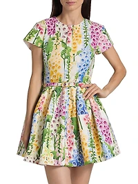 Foxgloves-Print Stretch-Cotton Poplin Minidress