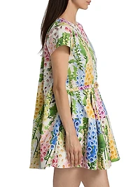 Foxgloves-Print Stretch-Cotton Poplin Minidress
