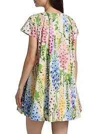 Foxgloves-Print Stretch-Cotton Poplin Minidress