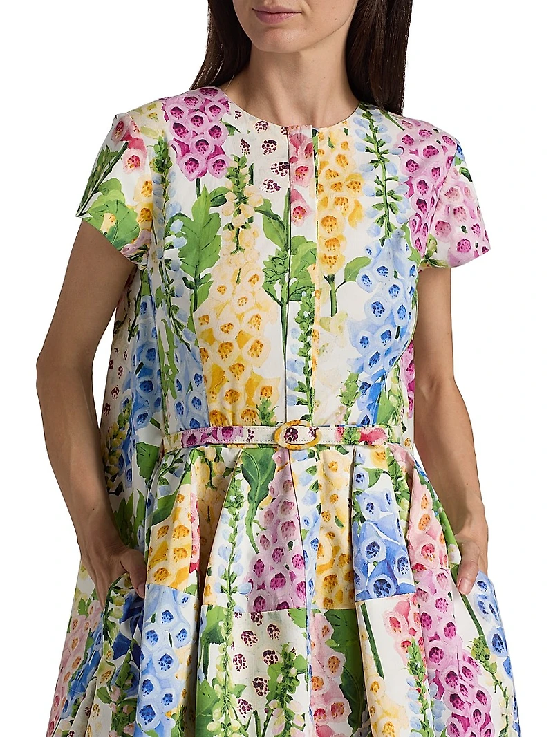 Foxgloves-Print Stretch-Cotton Poplin Minidress