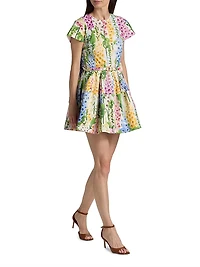 Foxgloves-Print Stretch-Cotton Poplin Minidress