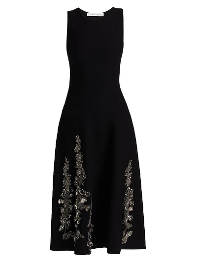 Bead-Embroidered Jacquard Knit Cocktail Dress