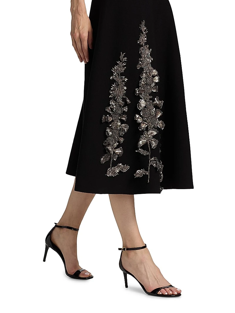 Bead-Embroidered Jacquard Knit Cocktail Dress
