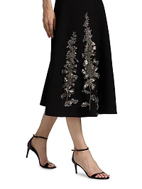 Bead-Embroidered Jacquard Knit Cocktail Dress