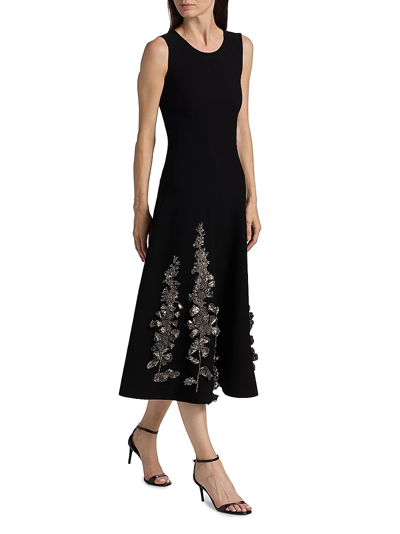 Bead-Embroidered Jacquard Knit Cocktail Dress