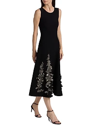 Bead-Embroidered Jacquard Knit Cocktail Dress