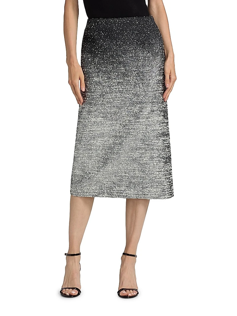 Metallic Ombré Bouclé Knit Pencil Skirt