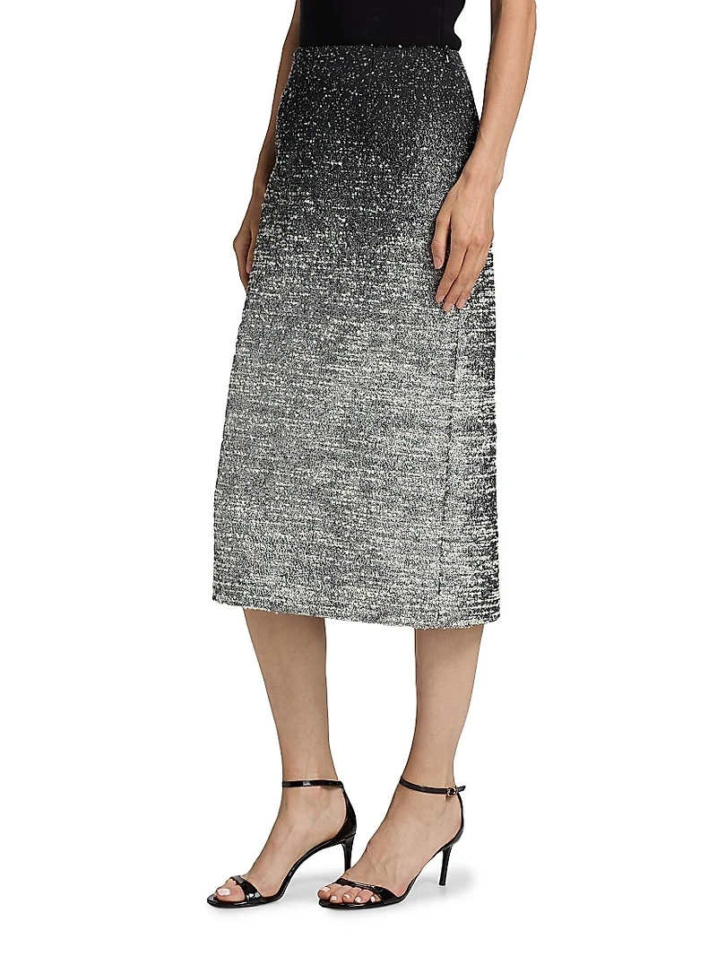 Metallic Ombré Bouclé Knit Pencil Skirt
