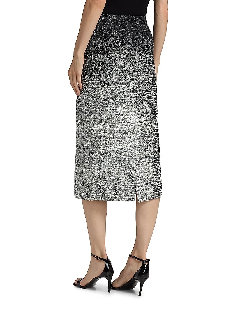 Metallic Ombré Bouclé Knit Pencil Skirt