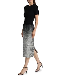 Metallic Ombré Bouclé Knit Pencil Skirt