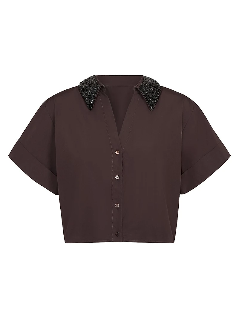 She Comes And Goes Again Embellished Crop Shirt