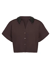 She Comes And Goes Again Embellished Crop Shirt