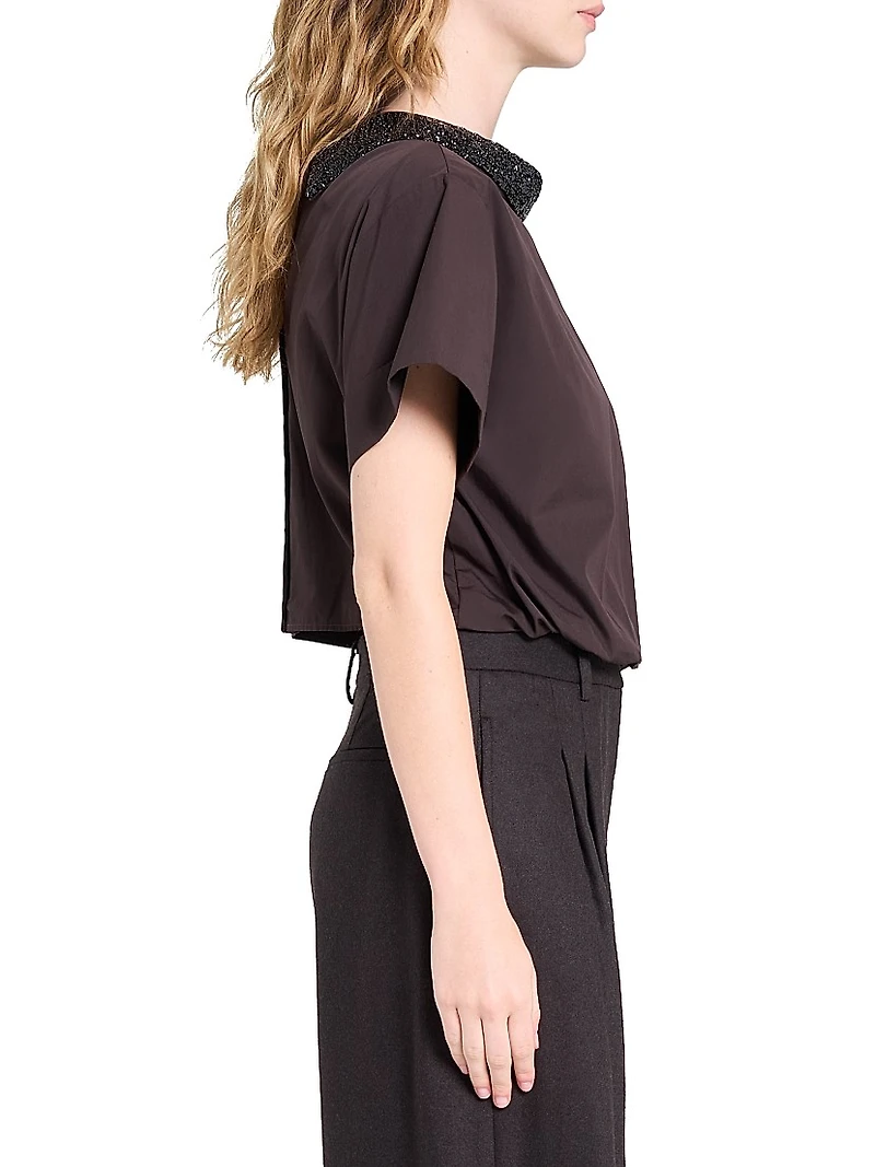 She Comes And Goes Again Embellished Crop Shirt