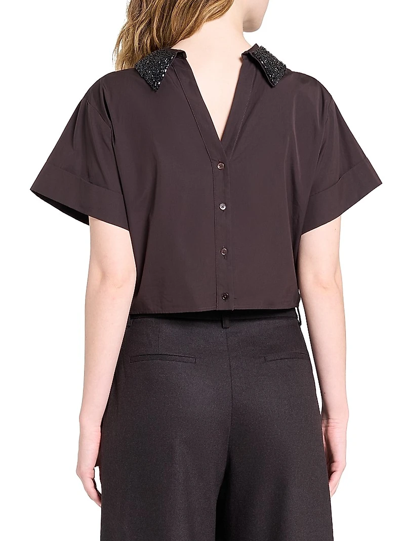 She Comes And Goes Again Embellished Crop Shirt