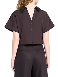 She Comes And Goes Again Embellished Crop Shirt