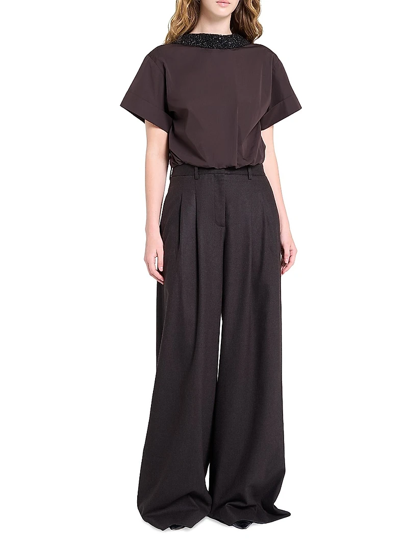 She Comes And Goes Again Embellished Crop Shirt