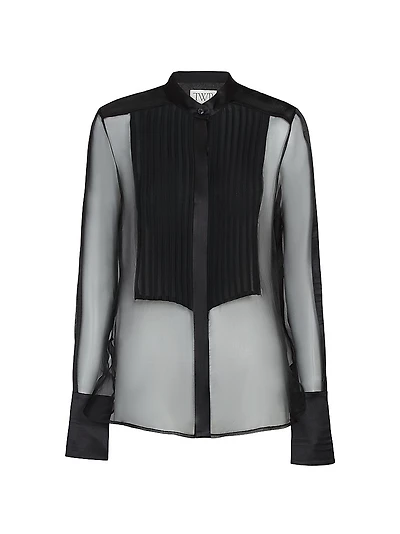 Peyton Sheer Silk Pleated Bib Shirt