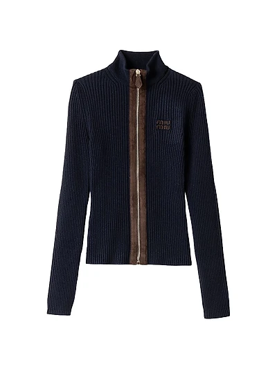 Cashmere and Leather Zipper Cardigan