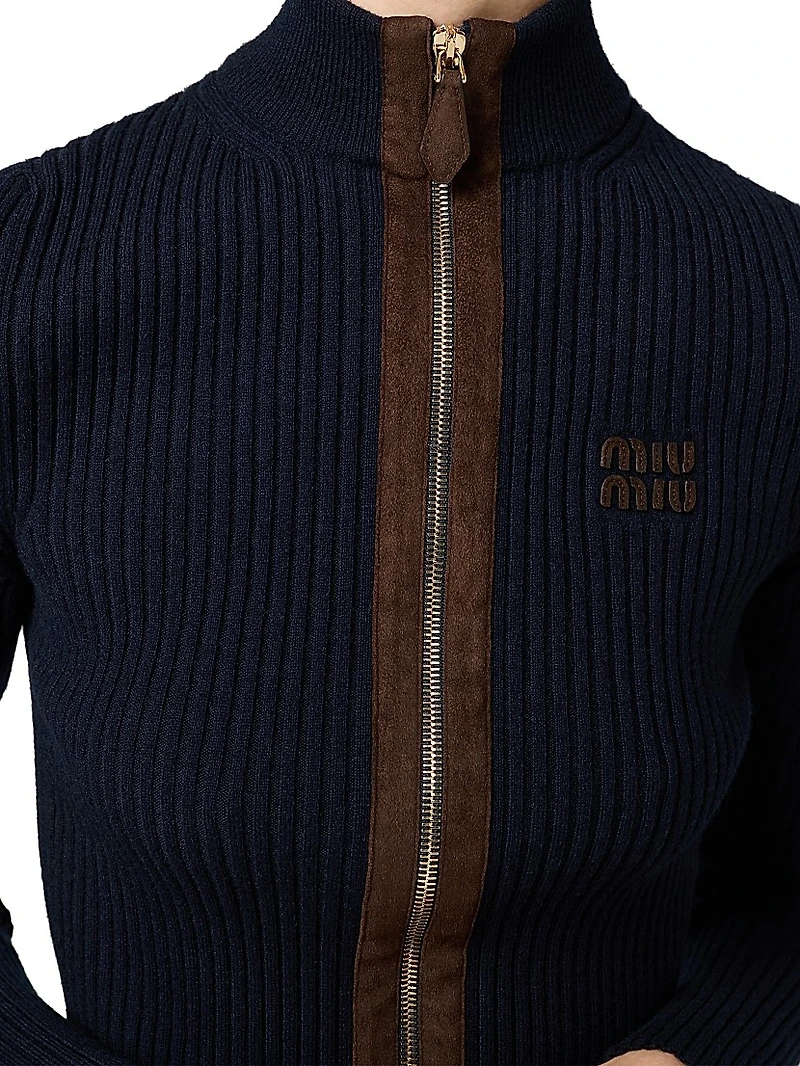 Cashmere and Leather Zipper Cardigan
