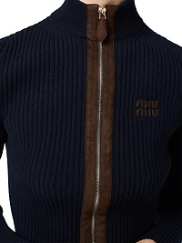 Cashmere and Leather Zipper Cardigan
