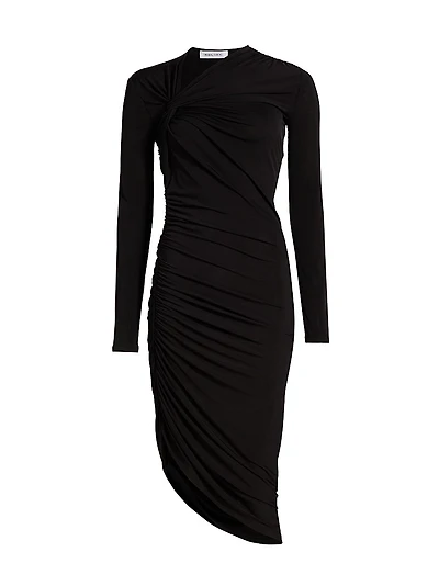 Asymmetric Ruched Midi-Dress